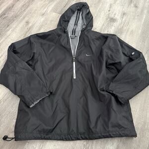 Vtg NIKE Shox Jacket Mens Large Black Hooded Half Zip Nylon Windbreaker Lined